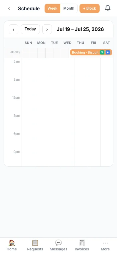 ToeBeans calendar showing an upcoming booking