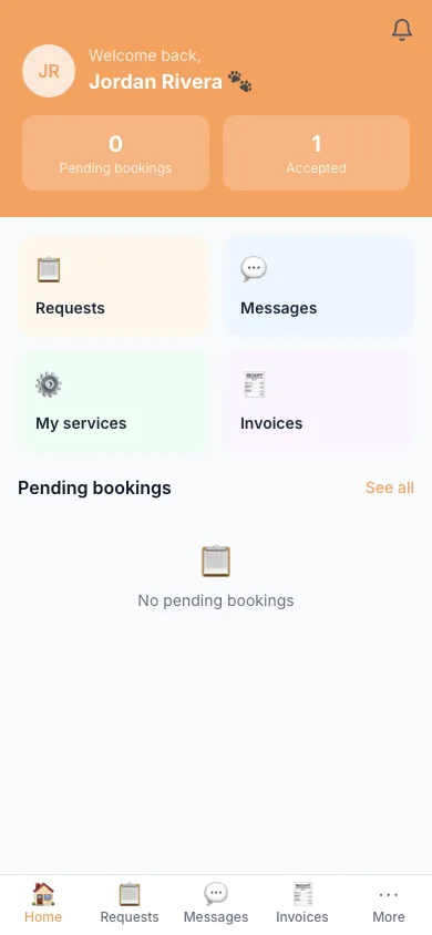 ToeBeans sitter dashboard showing this week's accepted bookings